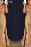 huidianyin Women Luxury Elegant Evening Dress Bronzing Sequins Y2k Split Sexy Sleeveless V Neck Slim Banquet Fashion Mini Long Dresses 2023