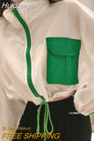 Huidianyin Spring Summer Women Casual Loose Pocket Color Contrast Batwing Sleeve Drawstring Zipper Short Coat Jacket