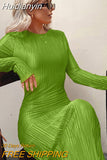 Huidianyin Autumn Striped Ruched Ruffle Sexy Y2K Clothes Long Sleeve Bodycon Midi Dresses For Women 2023 Club Party Elegant Outfit