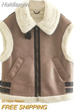 Huidianyin Vest Women Faux Sheepskin Fur Waistcoat Chic Lady Faux Leather Fleece Warm Vest Woman Sleeveless Jacket Fall Winter 912 925