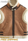 Huidianyin Vest Women Faux Sheepskin Fur Waistcoat Chic Lady Faux Leather Fleece Warm Vest Woman Sleeveless Jacket Fall Winter 925