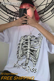Huidianyin tshirts Goth Y2k Harajuku Tops Hip Hop Street retro print skull bone Loose Short Sleeve Kawaii Anime Graphic t shirt top