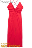 Huidianyin Red Slip Dress Woman Knot Long Dresses For Women 2023 Backless Sexy Beach Dress Women Sleeveless Midi Summer Party Dresses
