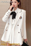 Huidianyin All-match High-waist Pleated Skirt Long Sleeve Lapel Blazer A-Line Elegant Shirt Clothes Preppy Style New