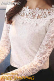 huidianyin Autumn O-neck Hollow Out Sweet Women Slim Fit Lsce Top Long Sleeve Women Blouse with Lace Bottoming Shirts Blusa 1105 40