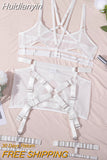 Huidianyin Fine Lingerie Open Bra Sexy Underwear Uncensored 4-Piece Intimate Naked Woman Without Censorship Sheer Garter Belt Set