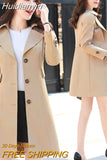 Huidianyin Women's Trench Coat Fashion All-match Single-breasted Fashion All-match Casual Simple Solid Color Fashionable Mid-Length Coat