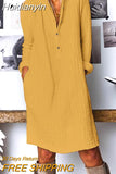 Huidianyin ZANZEA Women Lapel Neck Long Sleeve Shirt Dress Fashion Autumn Cotton Linen Sundress Casual Loose Work Vestido Long Blusas