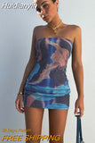 Huidianyin Tie Dye Print Women Tube Mini Dress Bodycon Sexy Streetwear Party Elegant Club 2023 Summer Festival Clothes Y2K