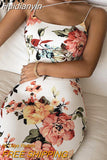 Huidianyin Flower Print Women Strap Midi Dress Bodycon Sexy Streetwear Party Club Elegant Vintage 2023 Summer Clothes Fashion