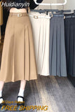 Huidianyin Skirt Solid Color High Waist Elastic A-line Temperament Basic Casual Fashion All-match Office Sweet Preppy Style Skirt