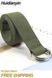 Huidianyin Solid Cotton Canvas All-match Waist Straps Women Canvas Belt D Shaped Double Ring Buckle Waistband Fashion