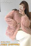 Huidianyin Loose Sheepskin Fur Jacket Winter Autumn Big Pocket Fluffy Coat Single Breated Loose Lamb Fur Outerwear