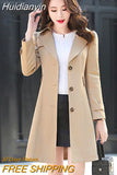 Huidianyin Women's Trench Coat Fashion All-match Single-breasted Fashion All-match Casual Simple Solid Color Fashionable Mid-Length Coat