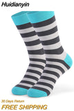 Huidianyin Men's Funny Happy Socks Fine Paragraph Pattern Argyle Color stripeTube Geometric Funny Combed Cotton Socks