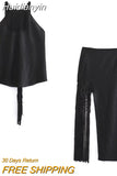 Huidianyin Tassel Slit Midi Skirt Woman Summer Black Long Skirts For Women Fashion 2023 High Waist Skirt Sets Elegant Women's Skirts