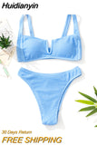 Huidianyin Ruched Swimwear Deep-V Swimsuit 2023 New Sexy Push Up Beach Bikini Separate Solid Bathing Suit Women Brazilian Outfit