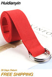 Huidianyin Solid Cotton Canvas All-match Waist Straps Women Canvas Belt D Shaped Double Ring Buckle Waistband Fashion