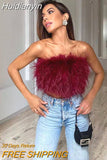 Huidianyin Feather Tube Crop Top Tanks Bodycon Sexy Club Rave Festival Clothing Y2K Tops 2023 Summer Birthday Wholesale Fluffy Top