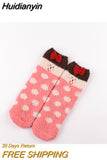 Huidianyin Cartoon Harajuku Rabbit Fox Bear Deer Cute Fluffy Coral Velvet Women Cotton Socks Autumn Winter Thick Warm Home Floor Sock