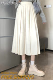 Huidianyin Women Elegant Harajuku High Waist A-line Solid Color Fashion Casual Korean Streetwear Basic All-match Soft Midi Skirts New 2023