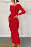 Huidianyin Autumn Ruched Y2K Clothes Long Sleeve Backless O-Neck Bodycon Midi Dresses For Women 2023 Club Birthday Party Elegant