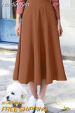 Huidianyin Oversized Women Elegant Midi Skirts ZANZEA Holiday Dating Bottom Casual Solid Faldas Saias Jupe Spring Summer A Line Skirts