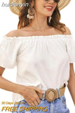 huidianyin Off Shoulder Women Blouse Short Sleeve 2023 New Ruffled Shirt Casual Loose Sweet Tops Solid Color Clothes Blusas 25274