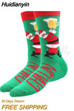 Huidianyin 2023 Christmas Socks Women PEONFLY Funny Santa Claus Christmas Tree Snow Elk Cotton Happy Socks Men Harajuku New Year Sokken