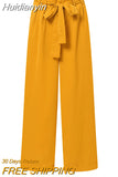 Huidianyin Summer Oversized Solid Trousers Casual High Waist Palazzo ZANZEA Fashion Wide Leg Pant Women Female OL Belted Long Pantalon