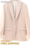 Huidianyin 2023 Pink Blazer Woman Fashion Button Jacket With Feathers Long Sleeve Blazer Suits For Women Spring Elegant Womens Jackets