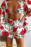 Huidianyin Casual Printed Three Piece Sets For Women Summer New Commute Elegant Buttons Cardigans Shorts Suits Lady Beach Party Set