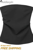 Huidianyin 2023 Black Tube Top Female Off Shoulder Corset Tops For Women Ruched Sleeveless Summer Top Woman Fashion Backless Sexy Tops