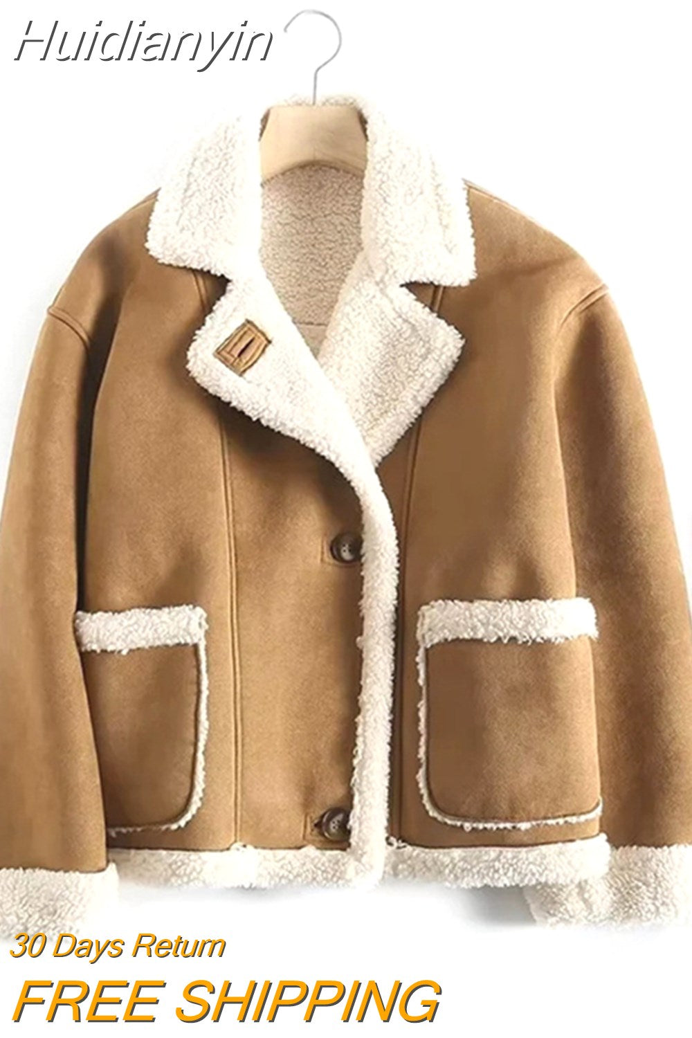 Huidianyin Winter Lamb Fur Sheepskin Faux Fur Suede Leather Jacket Long Sleeve Single Breasted Short Moto Biker Coat Women Parka