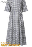 Huidianyin New Fashion Women Long Maxi Dress ZANZEA Womens Plaid Check Vestidos Beach Party Summer Sundress Long Shirt Robe