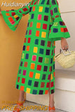 Huidianyin Women Casual Holiday Dress Autumn Fashion Stand Collar Fare Long Sleeves Color Block Printed Loose Dresses Female Party Vestidos