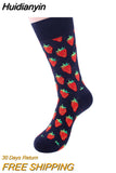 Huidianyin Colorful Cotton Men's Socks Funny Mushroom Strawberry Geometric Calcetines Happy Casual Skate Harajuku Socks