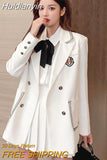 Huidianyin All-match High-waist Pleated Skirt Long Sleeve Lapel Blazer A-Line Elegant Shirt Clothes Preppy Style New