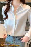 huidianyin Spring Women's Shirts Satin Blouse for Women Long Sleeve Shirt Silk White Shirt OL Woman Solid Blouses Pullover Ladies Tops