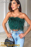 Huidianyin Feather Tube Crop Top Tanks Bodycon Sexy Club Rave Festival Clothing Y2K Tops 2023 Summer Birthday Wholesale Fluffy Top