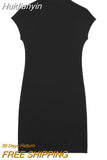 Huidianyin 2023 Black Knitted Dresses For Women Elegant Short Dresses Woman Mini Bodycon Dress Women High Neck Sleeveless Party Dress