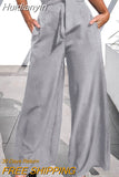 Huidianyin Women Wide Leg Pants ZANZEA 2023 Summer Office Lady Belted Pants Casual Loose Zipper Bottoms Ladies Oversized Pantalon