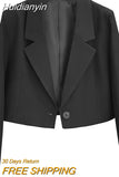 Huidianyin Women's Blazers Office Long Sleeve Solid Color Casual Temperament Straight Clothes Elegant Classic Chic Blazer Outwear