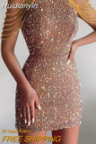 Huidianyin Halter Tassel Party Evening Dress 2023 Fashion Women Sparkly Sequined Sleeveless Prom Glitter Bodycon Dresses Off Shoulder