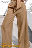 Huidianyin Women Wide Leg Pants ZANZEA 2023 Summer Office Lady Belted Pants Casual Loose Zipper Bottoms Ladies Oversized Pantalon