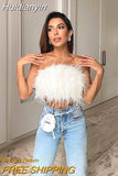 Huidianyin Feather Tube Crop Top Tanks Bodycon Sexy Club Rave Festival Clothing Y2K Tops 2023 Summer Birthday Wholesale Fluffy Top