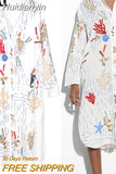 Huidianyin Off White Long Shirt Women Embroidery Blouse Female Long Sleeve Button Up Shirt Women Asymmetric Summer Blouses Woman 2023