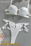 Huidianyin Crotchless Sexy Lingerie Luxury Push Up Bra Fancy Underwear Uncensored Set Women 2 Piece White Intimate Bilizna Outfit