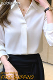 huidianyin Women Blouses Elegant Shirts for Women Silk Fashion Vintage Womens Tops 2023 Spring New Solid Women Clothing Casual Blouse