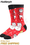 Huidianyin 2023 Christmas Socks Women PEONFLY Funny Santa Claus Christmas Tree Snow Elk Cotton Happy Socks Men Harajuku New Year Sokken